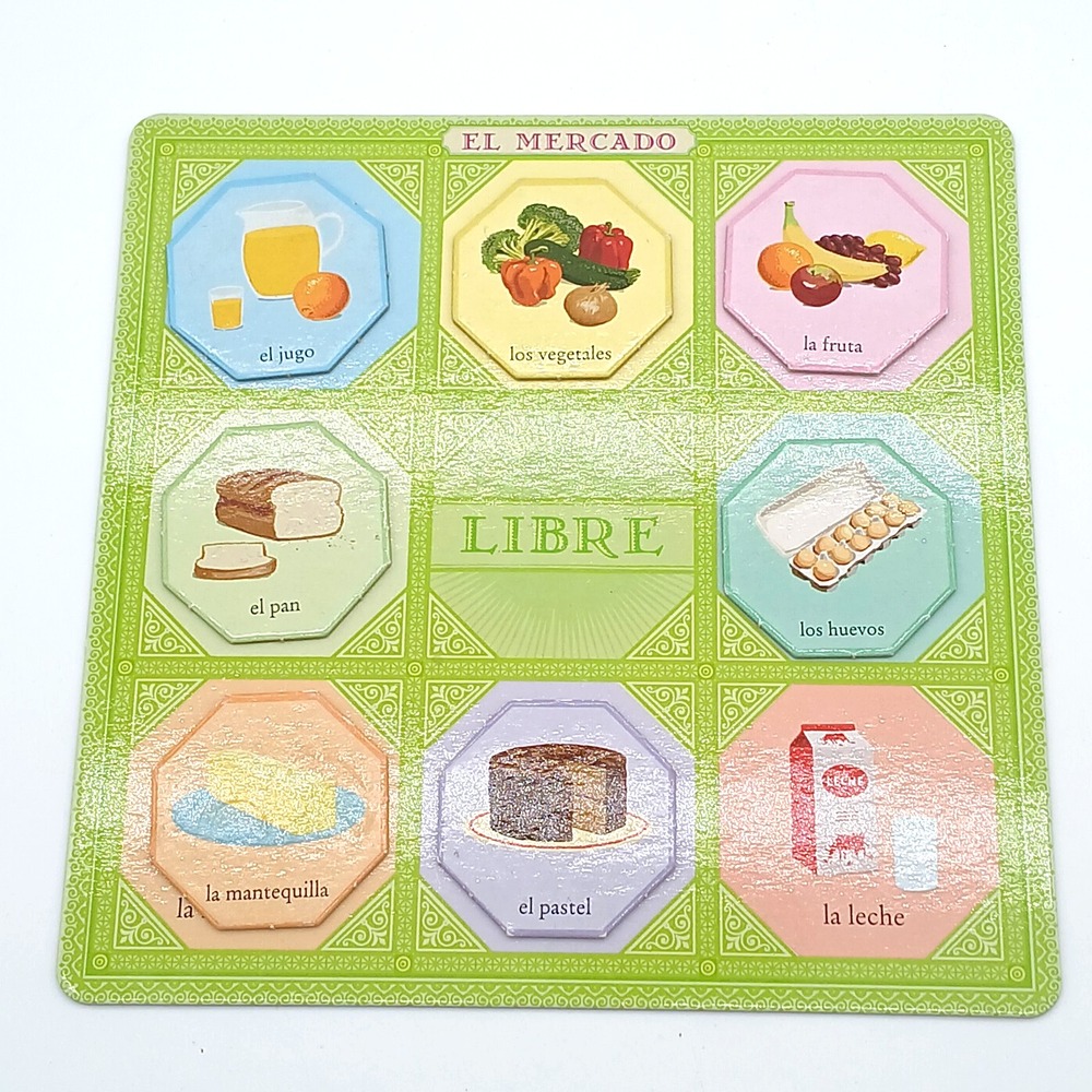 eeBoo SPANISH BINGO Game "Loteria" REPLACEMENT PIECES- Mercado Board & 7 Chips